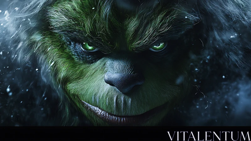 Glacial green trickster stares through the storm with mischief.