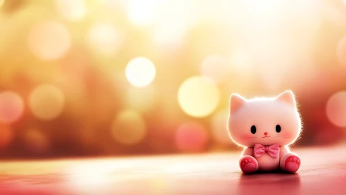 Cute Pink Cat Character with Bow Tie in Soft Bokeh Setting