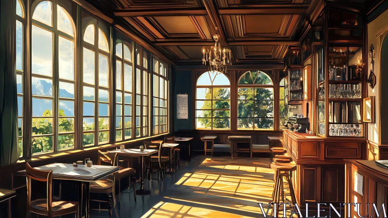 Golden afternoon light fills a quiet, welcoming caf&eacute; room