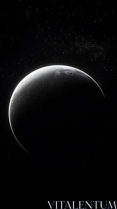 Crescent planet in deep space with bright rim light glow.