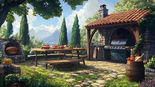 Sunlit garden kitchen invites relaxed outdoor cooking moments