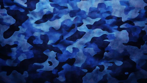 Blue digital camouflage texture with layered abstract forms.