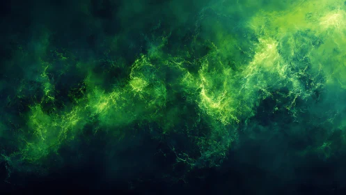Digital painting of luminous green nebular energy stream composition.