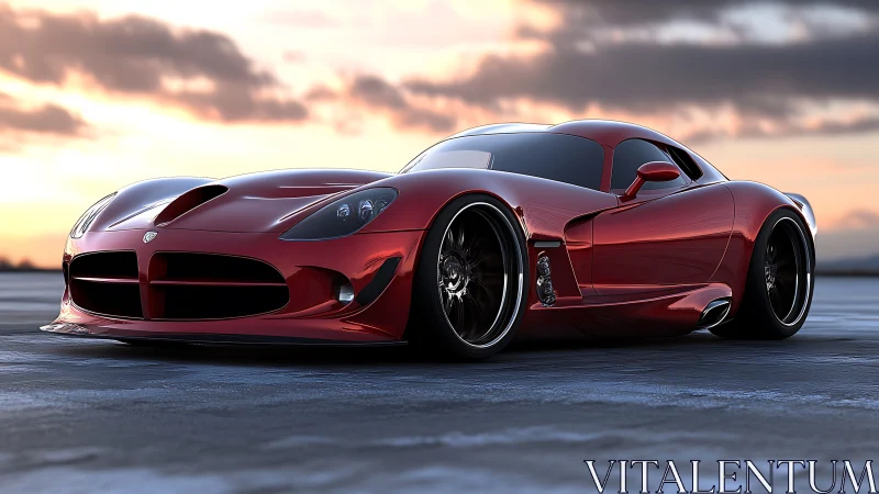 Red sports coupe rendered in low-angle exterior view