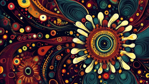 Radial chromatic vortex with biomorphic floral waveforms.