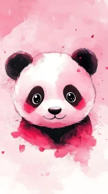 Cute watercolor panda portrait in vibrant pink tones.