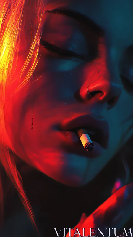 Smoldering neon portrait captures a quiet, moody midnight pause