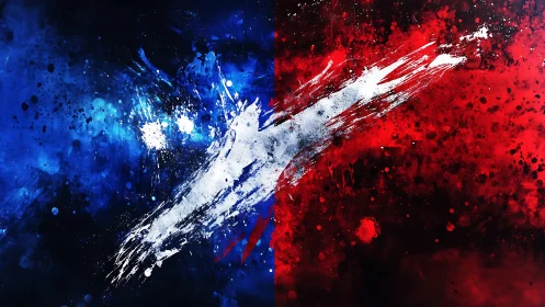 Abstract blue red split with white diagonal energy slash.