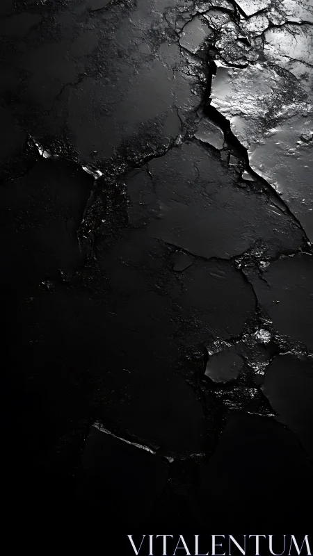Textured black cracked surface with metallic highlights study.