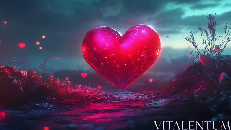 Radiant Heart Glowing Across a Magical Twilight Landscape