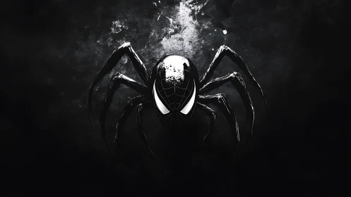 Monochrome spider emblem hybrid with stylized mask morphology