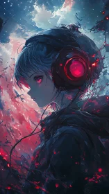 Neon storm kid listens as the sky shatters into rhythm