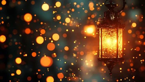 Volumetric bokeh lantern with incandescent filament core glow.