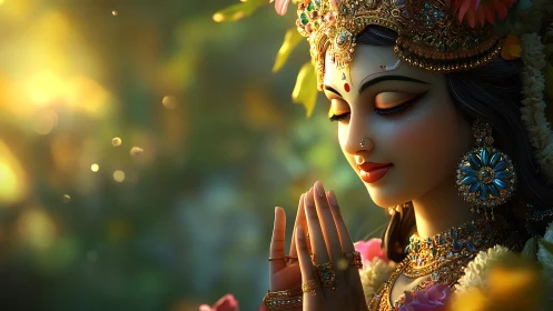 Divine goddess portrait rendered in luminous digital painting