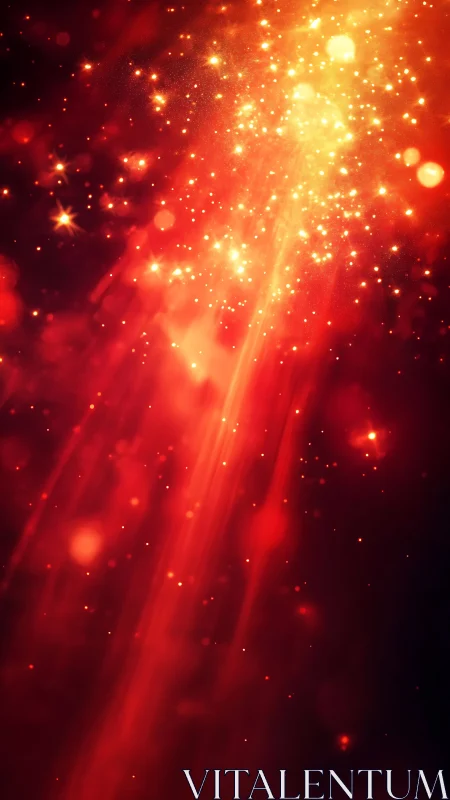 Radiant Light Burst with Golden Particles on Red