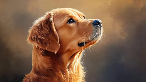 Golden retriever portrait in high-detail digital painting profile