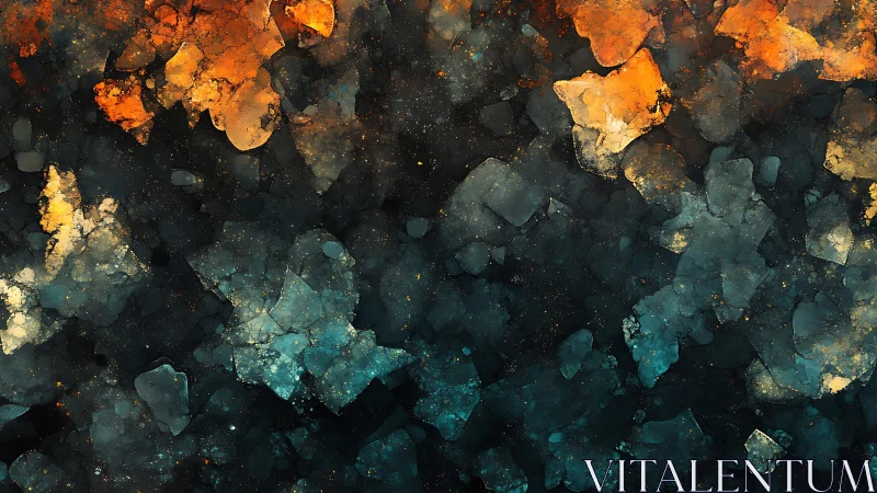 Abstract textured pattern with blue and orange hues, digital art style.