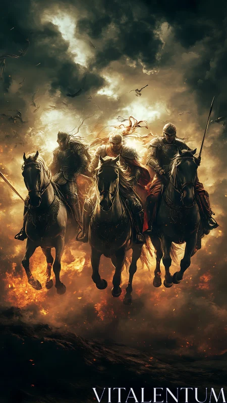 Armored war riders charging through infernal firestorm.