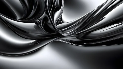 Fluid Metallic Abstract Art with Reflective Black and Silver Tones.