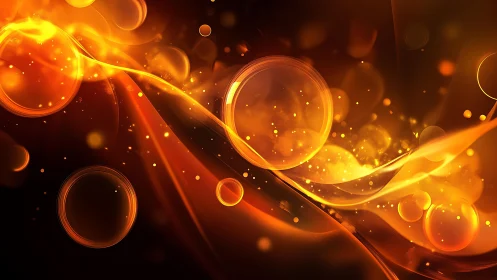 Glowing Orange Abstract Art with Light Swirls and Bokeh Effects.