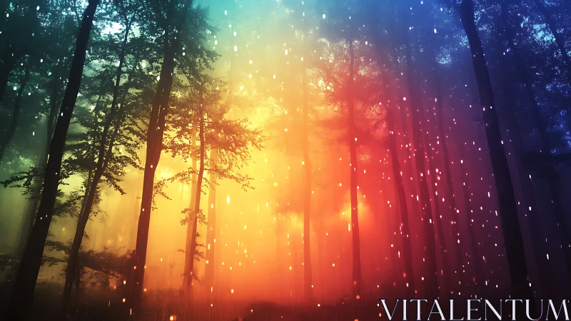 A Rainbow Forest Awakens in Magical Light.
