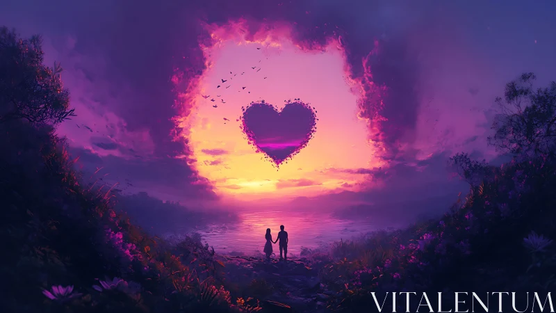 Heart-shaped silhouette framed by luminescent clouds at dusk.