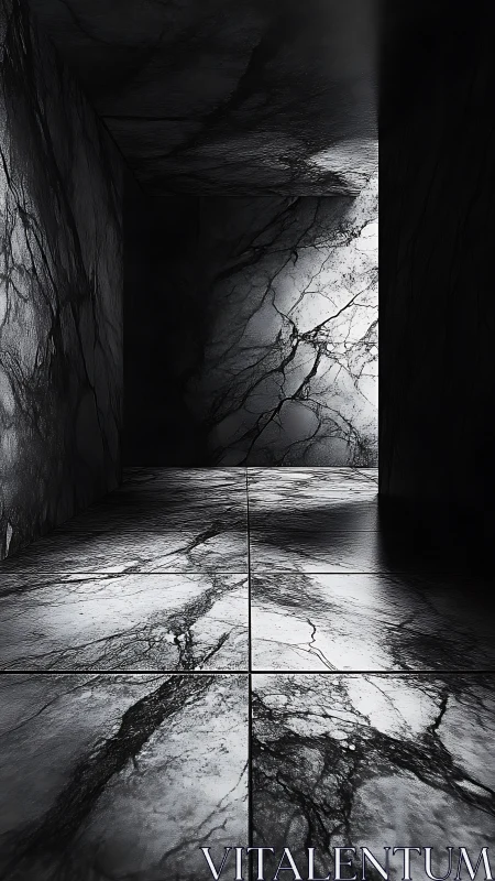 Marble corridor under high-contrast volumetric light mapping.