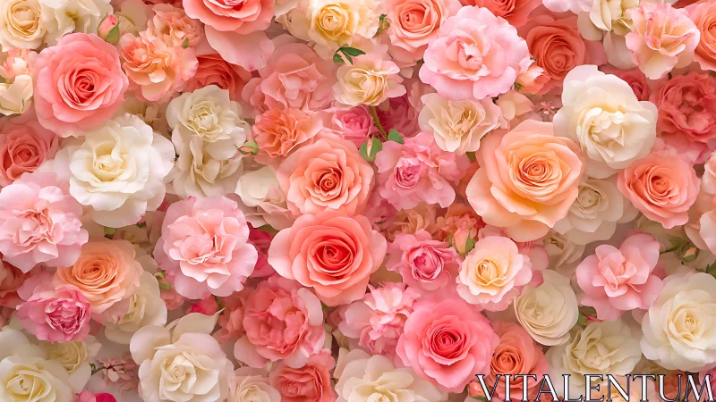 Layered Rose Composition: Soft Pink and Coral Floral Arrangement.