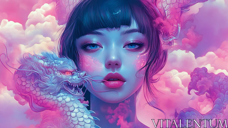 Dreamwreathed dragon muse in neon cotton candy skies.