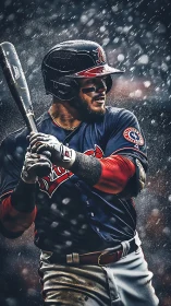 Storm-lit slugger waits on the pitch with fearless focus.