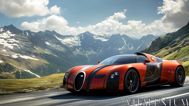 Aerodynamic supercar cuts through alpine pass in photoreal detail