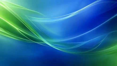Green light waves over blue abstract gradient background.