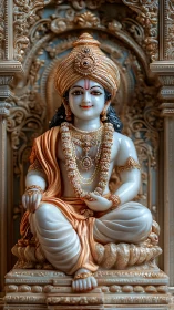 Golden-robed Hindu deity statue radiates calm, welcoming grace