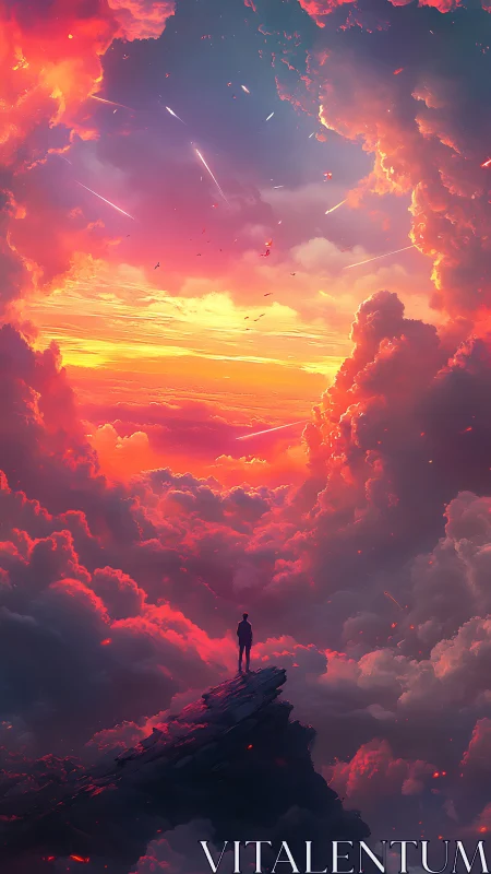 Digital painting of lone figure under luminous storm portal.