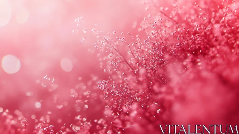 Pink macro photograph shows dewy flowers in soft focus