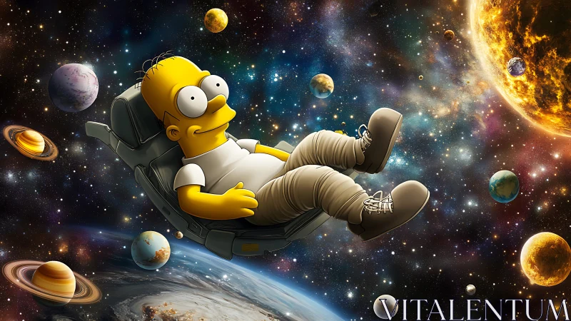 Cartoon astronaut drifts through vivid cosmic wonderland