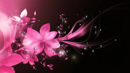 Pink Floral Streams Against Darkness.