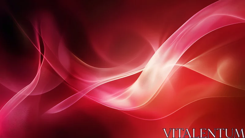 Luminous pink light waves drift across a deep red void