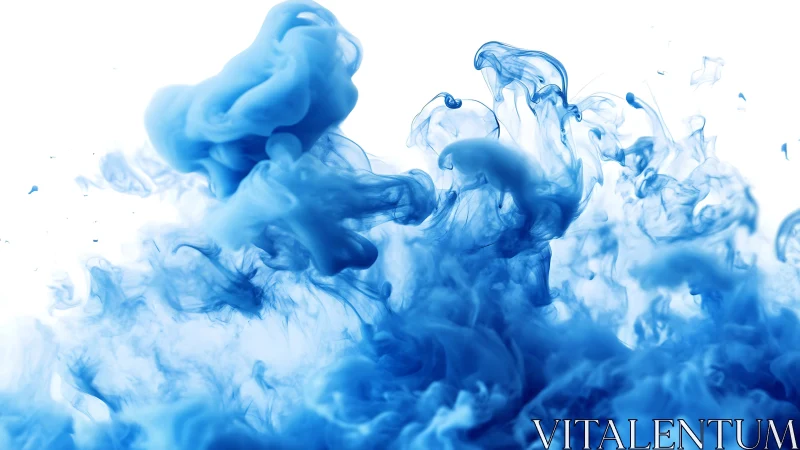 Blue pigment diffusion in liquid on white isolated background.