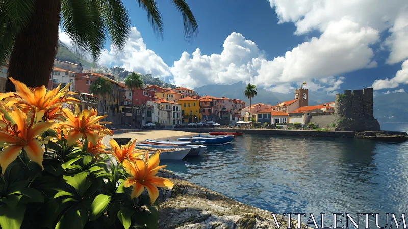 Mediterranean Coastal Village with Colorful Architecture.