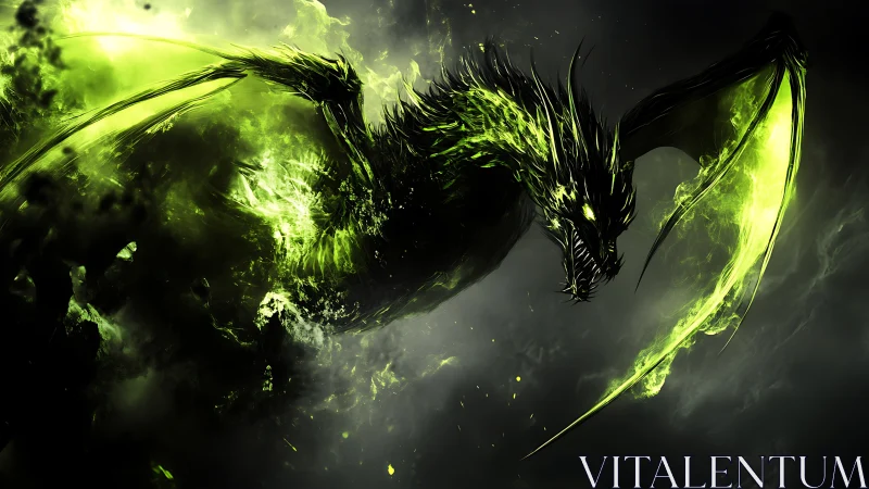 Dark spectral dragon wreathed in vivid green energy.