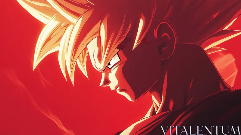 Intense anime warrior profile rendered in high-contrast red light
