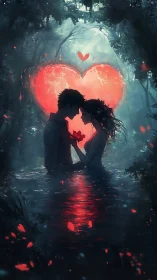 Two Hearts Glowing in the Forest Night.