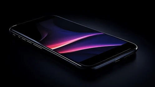 Sleek smartphone glows with neon ribbons of pink-to-blue gradient light