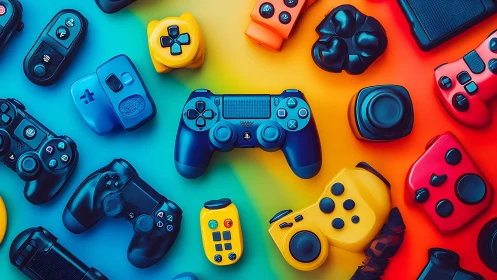 Color graded gaming controllers on radial rainbow gradient field