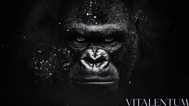Gorilla frontal portrait rendered in monochrome digital detail