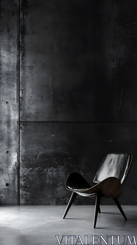 Modernist Shell Chair Against Weathered Industrial Concrete Wall.