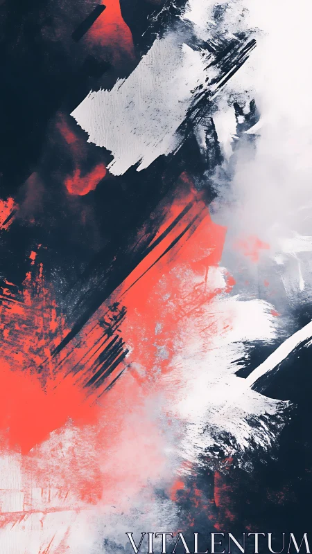 Crimson sparks carve bold diagonals through stormy white haze