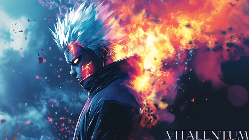 Storm-haired ember warrior stalking the edge of catastrophe.