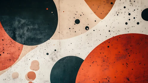 Abstract geometric mural with large circles in retro color palette.